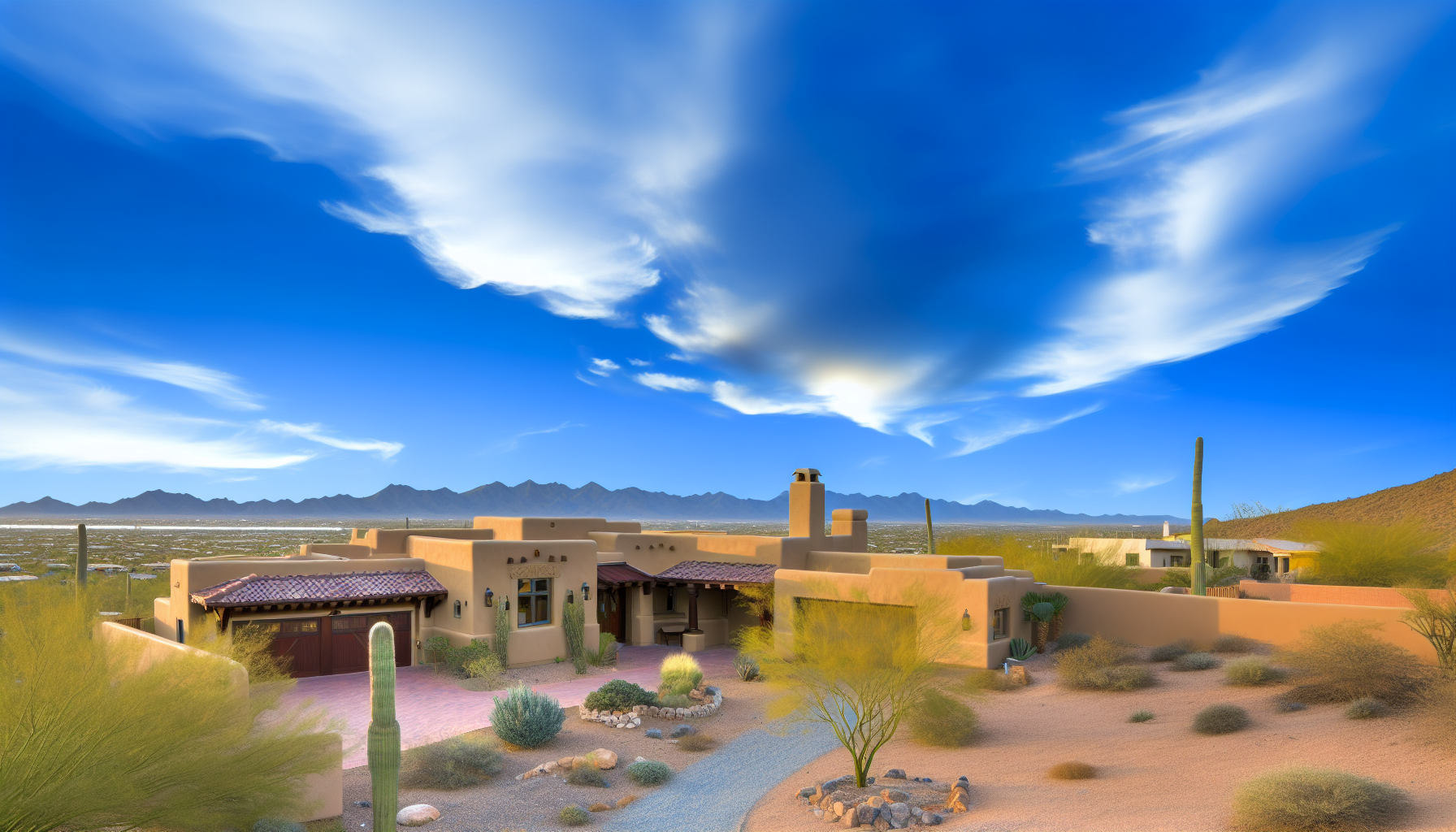 Attractive La Paz County, AZ La Paz County Arizona home with desert landscaping and mountain views