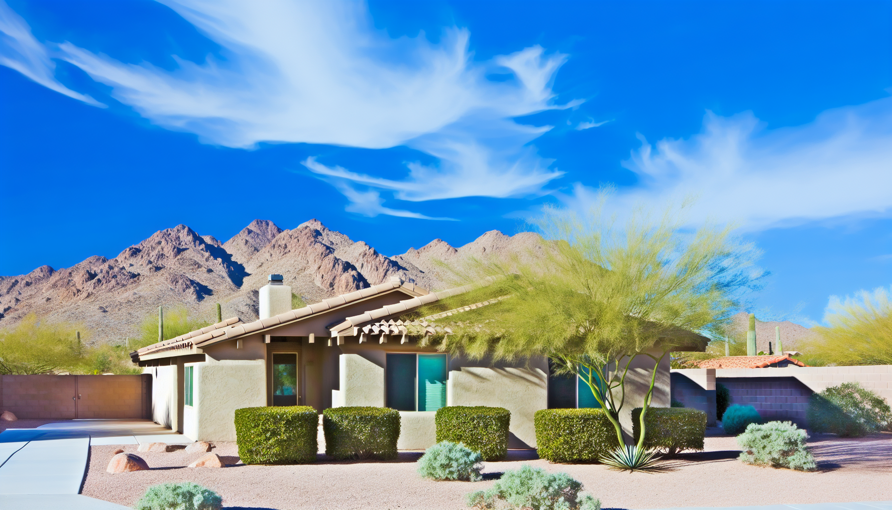 Attractive La Paz County, AZ La Paz County Arizona home with desert landscaping and mountain views